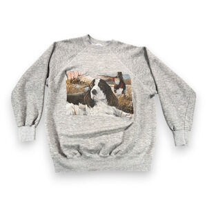 Vintage Hunting Dog Sweater Adult EXTRA LARGE Gray Sweatshirt Spaniel USA 80s